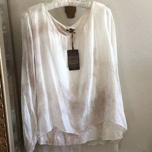 Italian 100% Silk Boat Neck L Dressy Shirt Amanti